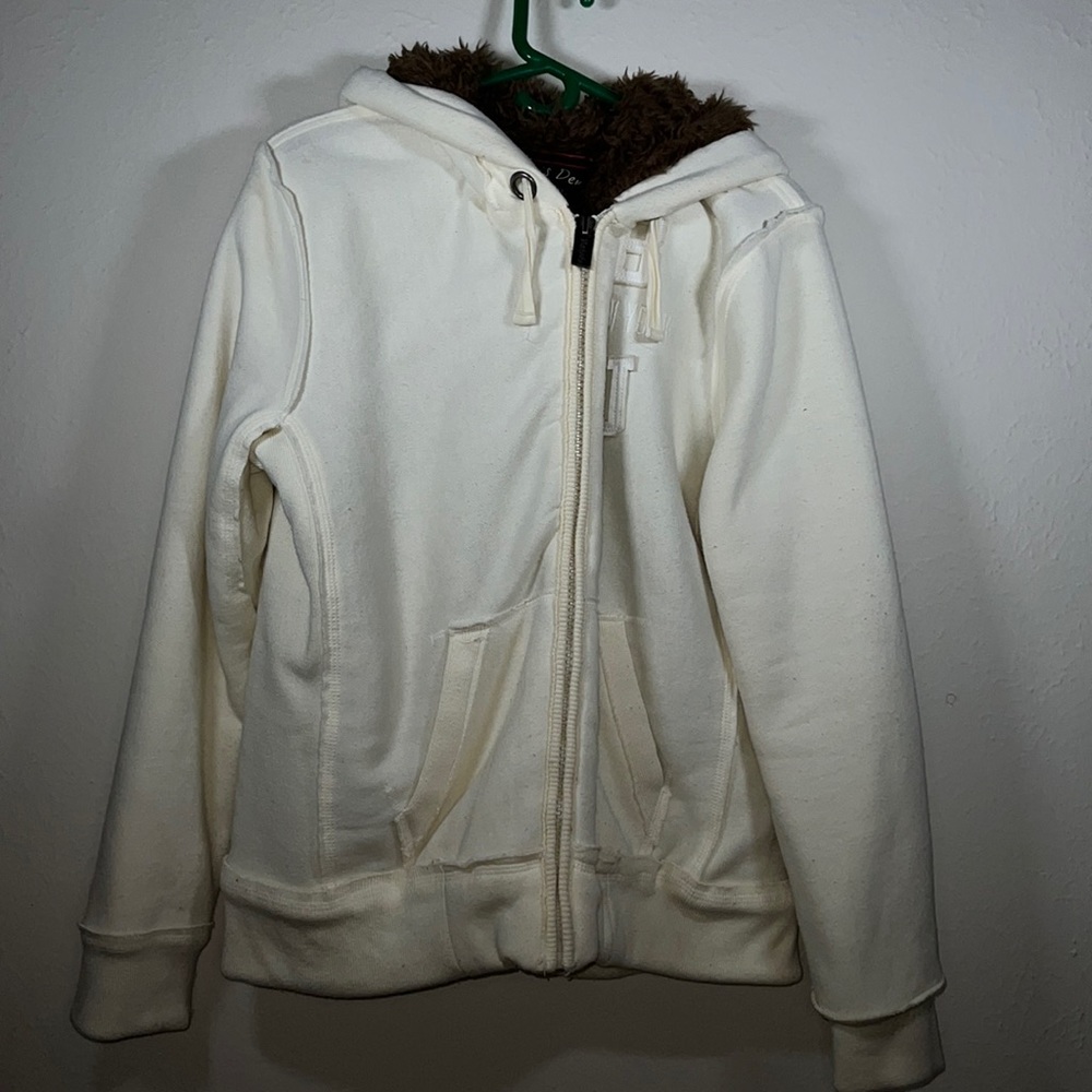 Boobies Denim, Jacket, Large, Faux Fur inside, Tan Outside, Purchased in Mexico